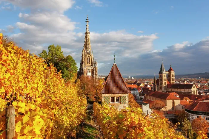 Framed Print : View from autumn vineyards to the old town of Esslingen, Baden-Wurttemberg, Germany Framed Print : View from autumn vineyards to the old town of Esslingen, Baden-Wurttemberg, Germany