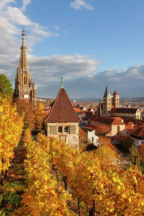Framed Print : View from autumn vineyards to the old town of Esslingen, Baden-Wurttemberg, Germany