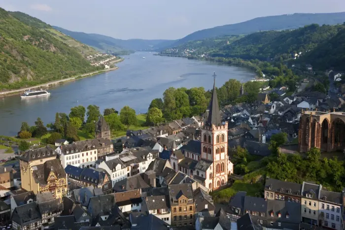 Framed Print : View over Bacharach & River Rhine, Rhine Valley, Germany Framed Print : View over Bacharach & River Rhine, Rhine Valley, Germany