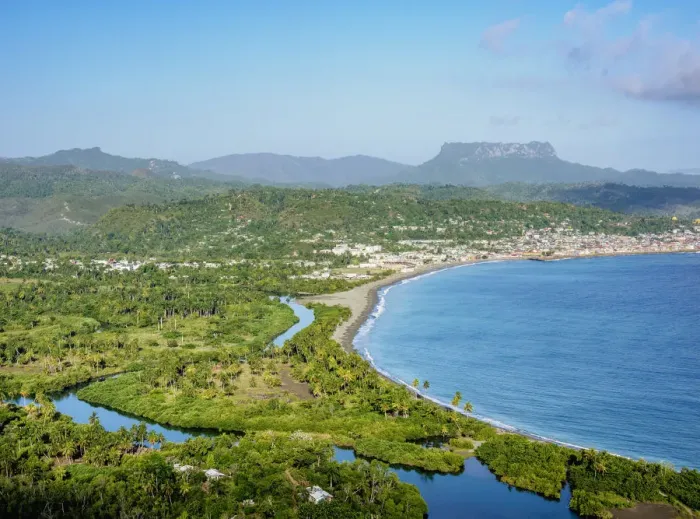Framed Print : View over Bahia de Miel towards city and El Yunque Mountain, Baracoa, Guantanamo Province Framed Print : View over Bahia de Miel towards city and El Yunque Mountain, Baracoa, Guantanamo Province