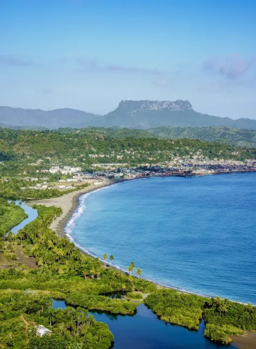 Framed Print : View over Bahia de Miel towards city and El Yunque Mountain, Baracoa, Guantanamo Province Framed Print : View over Bahia de Miel towards city and El Yunque Mountain, Baracoa, Guantanamo Province