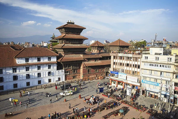 View of Basantapur Square, Durbar Square (UNESCO World Heritage Site), Kathmandu, Nepal