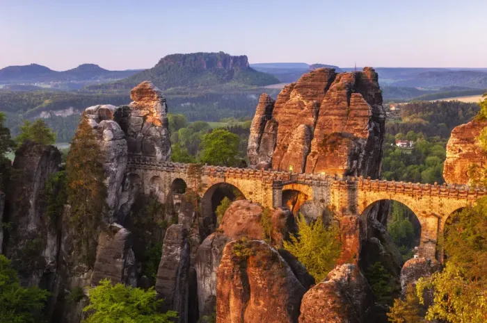 Framed Print : View over the Bastei bridge to the Lilienstein, Elbe Sandstone Mountains Framed Print : View over the Bastei bridge to the Lilienstein, Elbe Sandstone Mountains