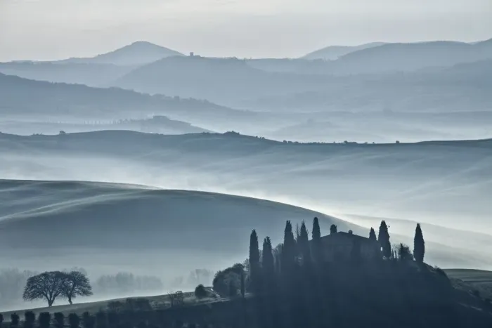 Framed Print : View over The Belvedere at dawn, San Quirico d Orcia, Val d Orcia, Tuscany