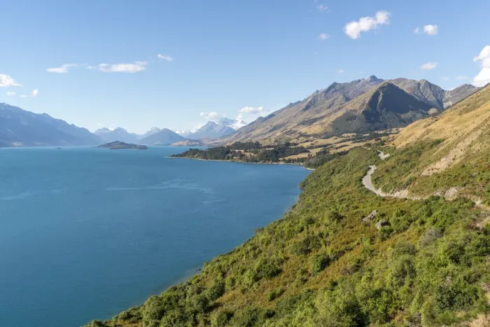 Framed Print : View from Bennets Bluff lookout with the Glenorchy-Queenstown road. Mount Creighton Framed Print : View from Bennets Bluff lookout with the Glenorchy-Queenstown road. Mount Creighton