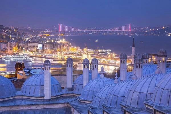 View across the Bosphorus from the Suleymaniye Mosque & Bosphorus, Istanbul, Turkey