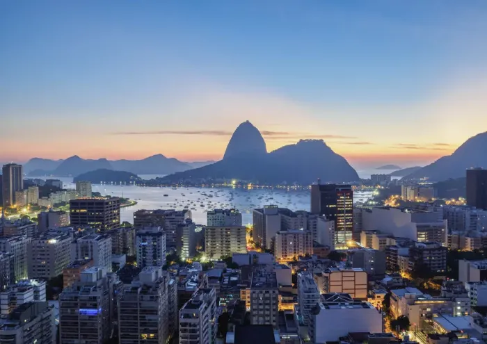 Framed Print : View over Botafogo towards the Sugarloaf Mountain at dawn, Rio de Janeiro, Brazil Framed Print : View over Botafogo towards the Sugarloaf Mountain at dawn, Rio de Janeiro, Brazil
