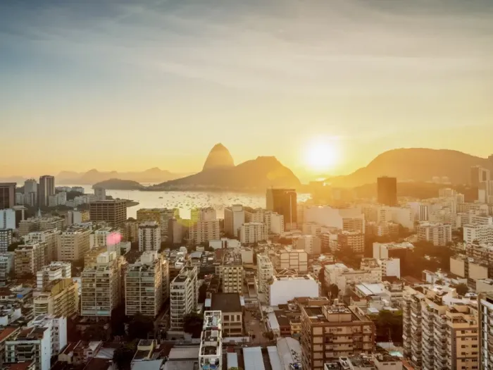 Framed Print : View over Botafogo towards the Sugarloaf Mountain at sunrise, Rio de Janeiro, Brazil Framed Print : View over Botafogo towards the Sugarloaf Mountain at sunrise, Rio de Janeiro, Brazil