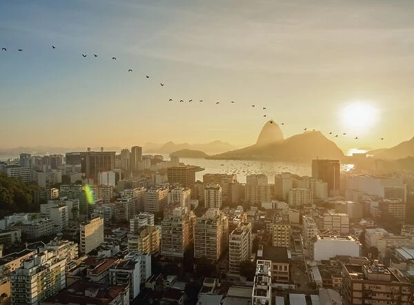 View over Botafogo towards the Sugarloaf Mountain at sunrise, Rio de Janeiro, Brazil