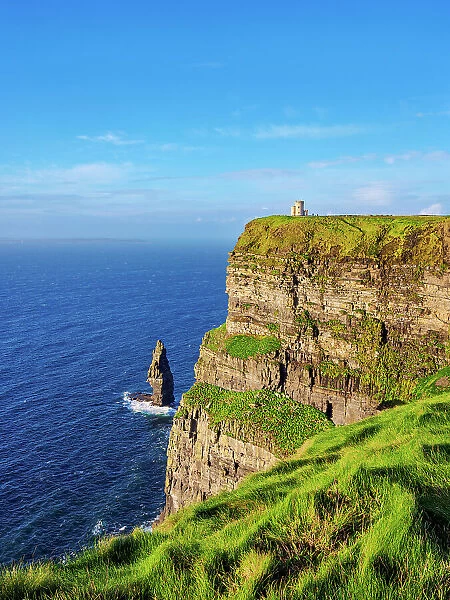 View towards the Branaunmore Sea Stack and O'Brien's Tower, Cliffs of Moher, County Clare, Ireland