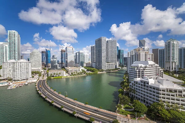 View from Brickell Key, a small island covered in apartment towers, towards the Miami