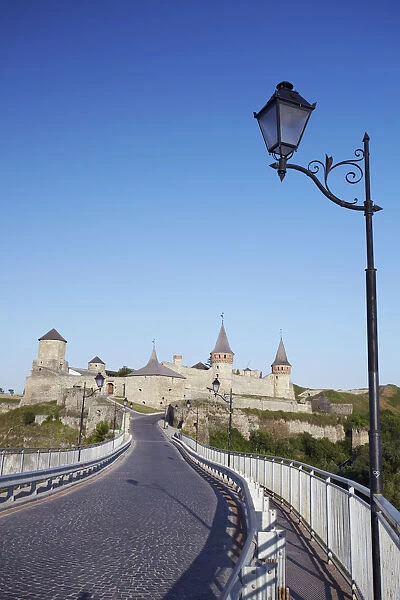 View of bridge across to Old Castle, Kamyanets-Podilsky, Podillya, Ukraine