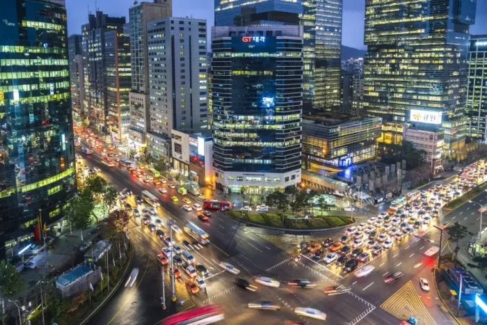 Framed Print : View over busy Gangnam at dusk, Gangnam District, Seoul, South Korea Framed Print : View over busy Gangnam at dusk, Gangnam District, Seoul, South Korea