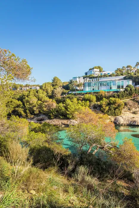 Framed Print : View from Cala del Mago to the modern villas of Portals Vells, Mallorca, Balearic Islands, Spain Framed Print : View from Cala del Mago to the modern villas of Portals Vells, Mallorca, Balearic Islands, Spain