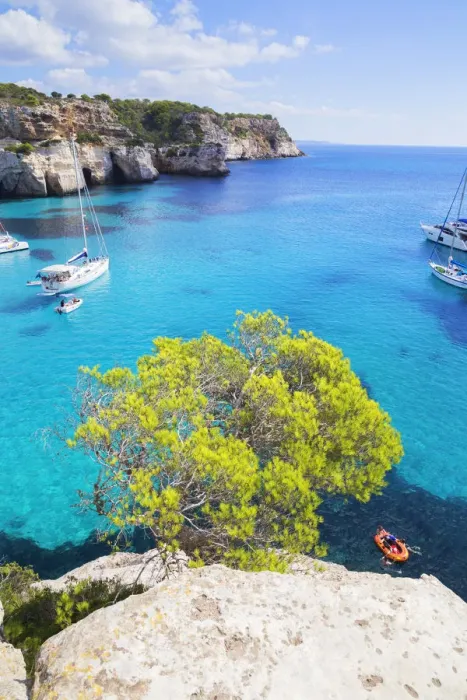 Framed Print : View of Cala Mitjana and sailboats, Menorca; Balearic Islands; Spain; Europe Framed Print : View of Cala Mitjana and sailboats, Menorca; Balearic Islands; Spain; Europe
