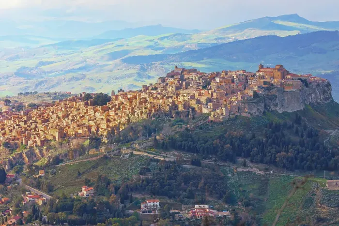 Framed Print : View of Calascibetta village and surroundings, Enna, Siclly, Italy Framed Print : View of Calascibetta village and surroundings, Enna, Siclly, Italy