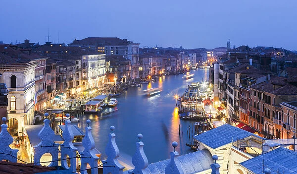 The view on Canal Grande and Rialto Bridge from Panoramic Terrace of Fondaco dei Tedeschi