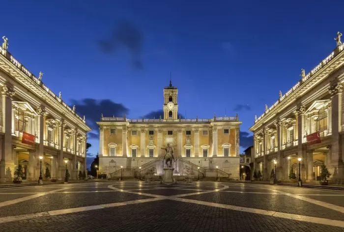 Framed Print : View of the Capitoline Hill with lines leading to the Palazzo Senatorio Framed Print : View of the Capitoline Hill with lines leading to the Palazzo Senatorio