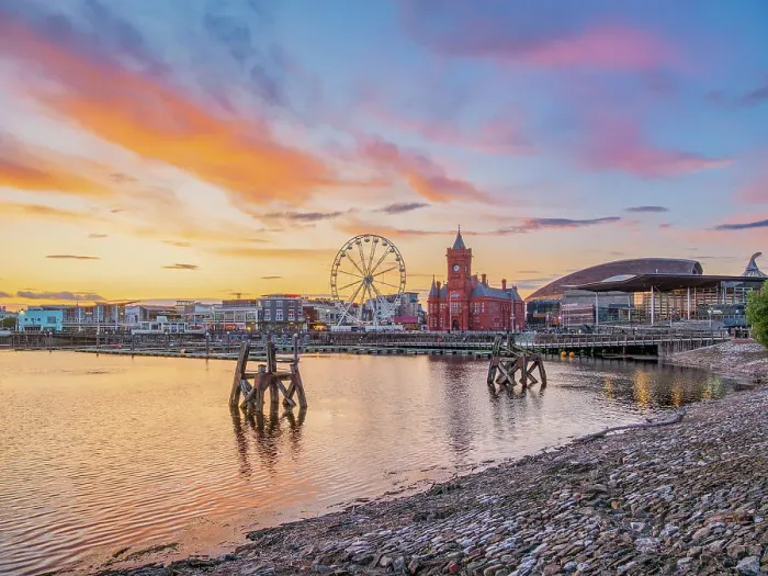 Framed Print : View over Cardiff Bay towards Pierhead Building at sunset, Cardiff, Wales, United Kingdom Framed Print : View over Cardiff Bay towards Pierhead Building at sunset, Cardiff, Wales, United Kingdom