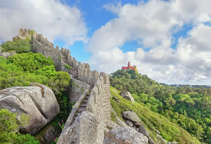 Framed Print : View of Castelo dos Mouros and Pena Palace in the distance, Sintra, Portugal Framed Print : View of Castelo dos Mouros and Pena Palace in the distance, Sintra, Portugal