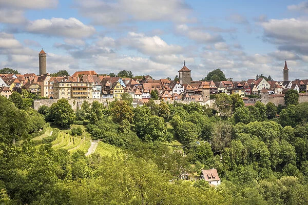 View from the castle garden to the old town of Rothenburg ob der Tauber, Middle Franconia