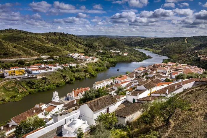 Framed Print : View from castle over Guadiana River, Mertola, Alentejo, Portugal Framed Print : View from castle over Guadiana River, Mertola, Alentejo, Portugal