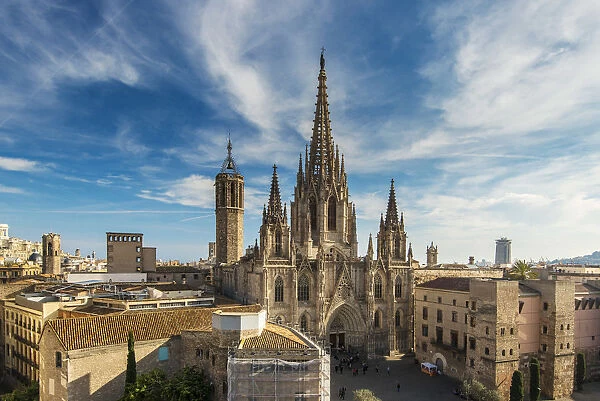 Top view of the Cathedral of the Holy Cross and Saint Eulalia, Barcelona, Catalonia