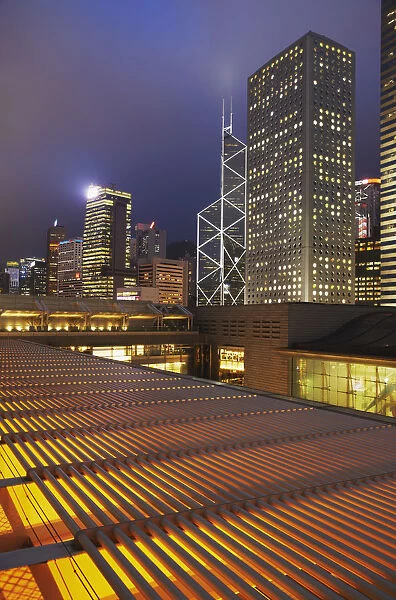 View of Central from garden rooftop of IFC 2, Central, Hong Kong, China