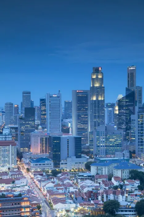 Framed Print : View of Chinatown and business district skyscrapers, Singapore Framed Print : View of Chinatown and business district skyscrapers, Singapore