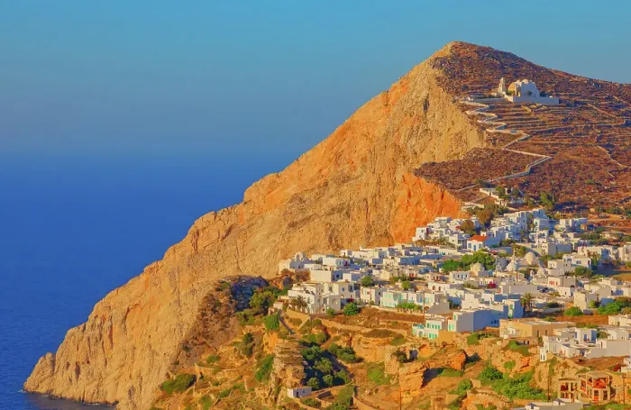 Framed Print : View of Chora village built on a cliff above the sea, Chora, Folegandros Island, Cyclades Islands, Greece Framed Print : View of Chora village built on a cliff above the sea, Chora, Folegandros Island, Cyclades Islands, Greece