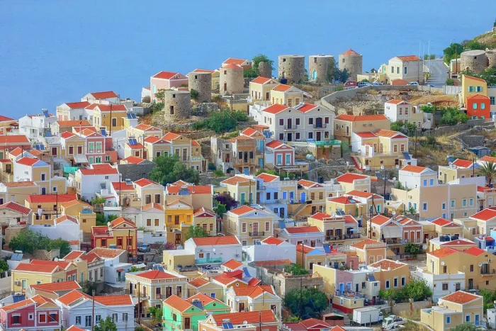 Framed Print : View over Chorio (upper town), Chorio, Symi Island, Dodecanese Islands, Greece Framed Print : View over Chorio (upper town), Chorio, Symi Island, Dodecanese Islands, Greece