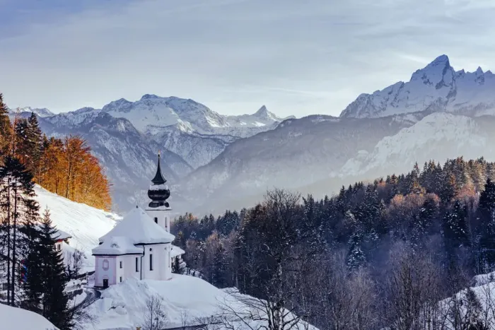 Framed Print : View of the church of Wallfahrtskirche Maria Gerna at sunset in winter sorrounded Framed Print : View of the church of Wallfahrtskirche Maria Gerna at sunset in winter sorrounded
