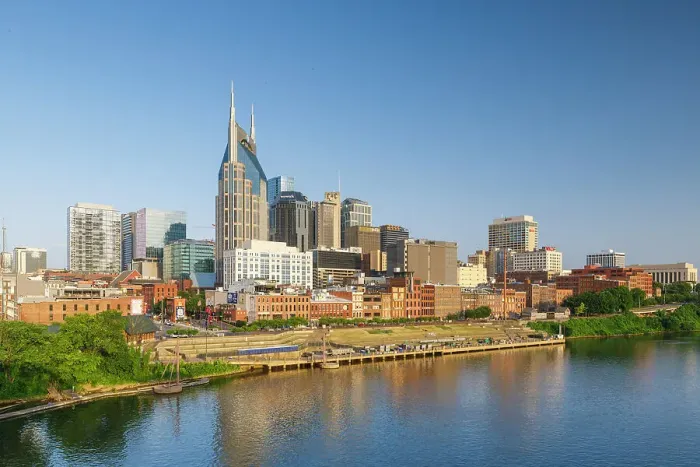 Framed Print : View of the city skyline over the Cumberland River, Nashville Tennessee, USA Framed Print : View of the city skyline over the Cumberland River, Nashville Tennessee, USA