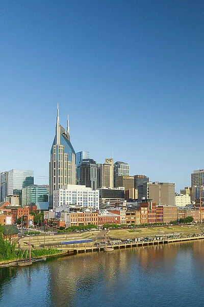 View of the city skyline over the Cumberland River, Nashville Tennessee, USA