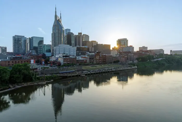 Framed Print : View of the city skyline over the Cumberland River, Nashville Tennessee, USA Framed Print : View of the city skyline over the Cumberland River, Nashville Tennessee, USA