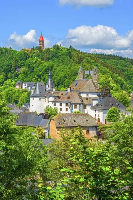 Framed Print : View at Clervaux with castle, church and cloister, UNESCO World Heritage Site, Kanton Framed Print : View at Clervaux with castle, church and cloister, UNESCO World Heritage Site, Kanton