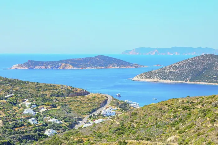 Framed Print : View of the coast near Platis Gialos, high angle view, Platis Gialos, Sifnos Island, Cyclades Islands, Greece Framed Print : View of the coast near Platis Gialos, high angle view, Platis Gialos, Sifnos Island, Cyclades Islands, Greece