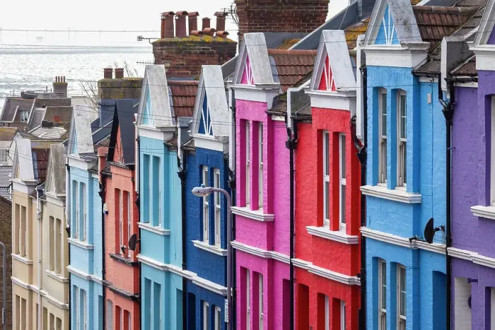 Framed Print : View of the colorful houses in Blaker street, Brighton, East Sussex, Southern England, United Kingdom Framed Print : View of the colorful houses in Blaker street, Brighton, East Sussex, Southern England, United Kingdom