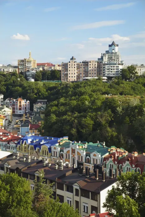 Framed Print : View of colourful new houses, KIev, Ukraine Framed Print : View of colourful new houses, KIev, Ukraine