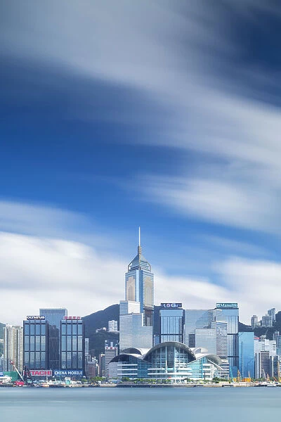 View of Convention Centre and Hong Kong Island skyline, Hong Kong, China