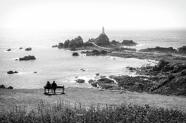 View towards Corbiere Lighthouse and causeway at the low tide, Jersey, Channel Islands