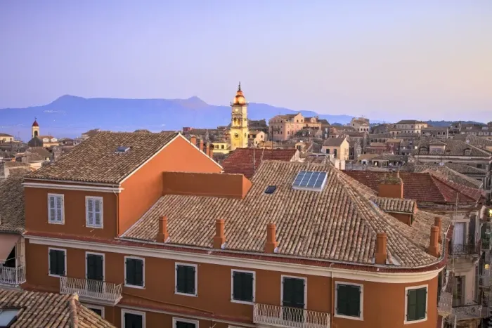 Framed Print : View Over Corfu Old Town With Agios Spyridon at Dusk, Corfu Old Town, Corfu, The Ionian Islands Framed Print : View Over Corfu Old Town With Agios Spyridon at Dusk, Corfu Old Town, Corfu, The Ionian Islands