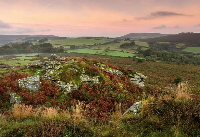 Framed Print : View over Dartmoor near Combestone Tor, Dartmoor National Park, Devon, England