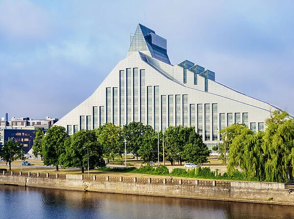 View over Daugava River towards National Library of Latvia, Riga, Latvia