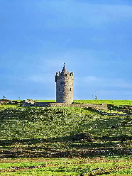 View towards the Doonagore Castle, Doonagore, County Clare, Ireland