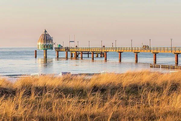 View from the dunes to the Zingst pier, Mecklenburg-Western Pomerania, North Germany, Germany