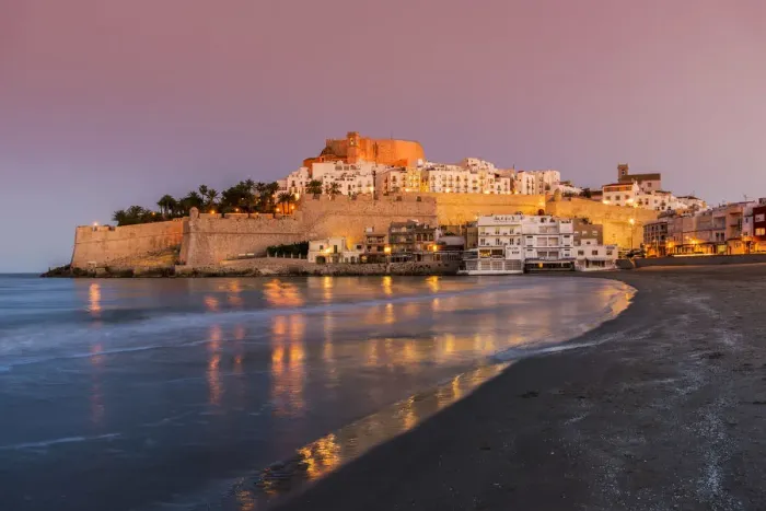 Framed Print : View at dusk over the fortified seaport of Peniscola, Comunidad Valenciana, Spain Framed Print : View at dusk over the fortified seaport of Peniscola, Comunidad Valenciana, Spain