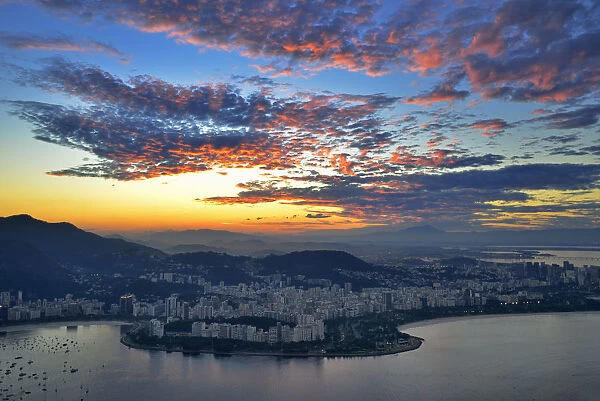 View at dusk from Sugar Loaf Mountain to Flamengo with Botafogo Bay, Rio de Janeiro