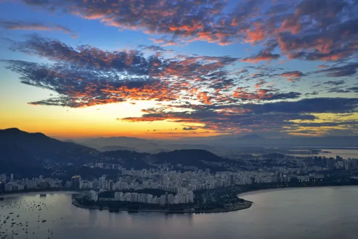 Framed Print : View at dusk from Sugar Loaf Mountain to Flamengo with Botafogo Bay, Rio de Janeiro Framed Print : View at dusk from Sugar Loaf Mountain to Flamengo with Botafogo Bay, Rio de Janeiro