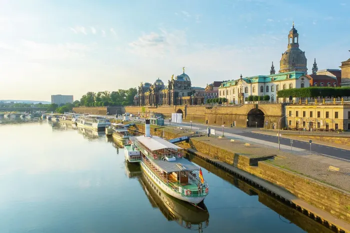 Framed Print : View across the Elbe river to the Old Town, Dresden, Saxony, Germany Framed Print : View across the Elbe river to the Old Town, Dresden, Saxony, Germany